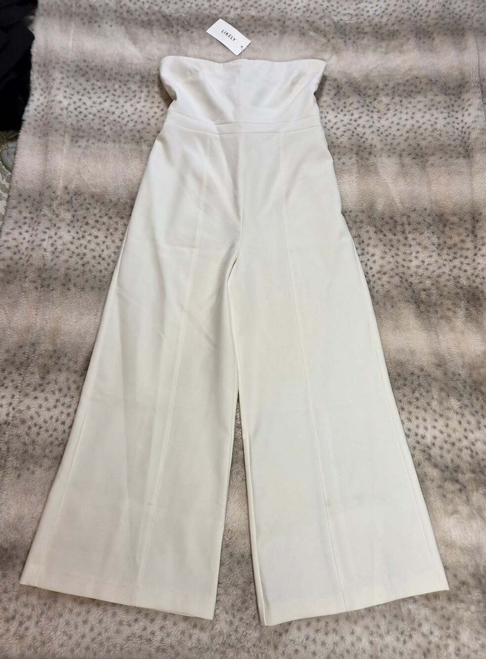 NWT LIKELY Cream Ivory Strapless Wide Leg Jumpsuit Belted Size - Picture 2 of 12